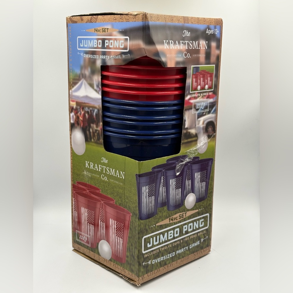 Kraftsman Co. Jumbo Pong Oversized Party Game 14 Pc Set Flag Cups